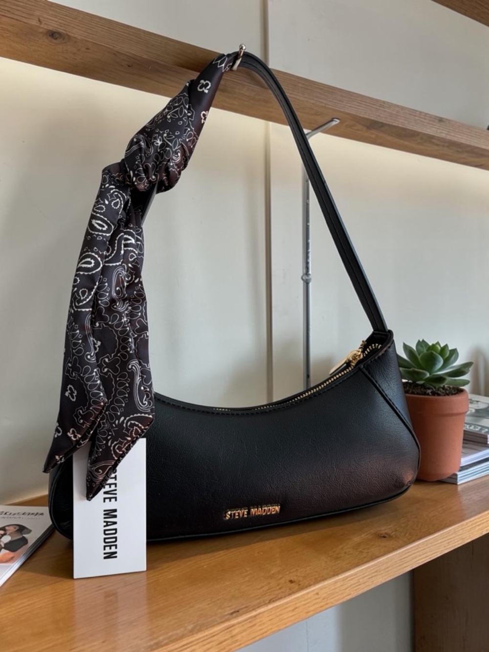 Steve Madden Black Shoulder Bag with Paisley Bandana Accent